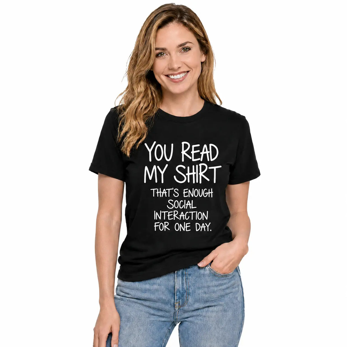 You Read My Shirt Graphic Tee - Humorous Introvert Quote T-Shirt, Social Interaction Text, Black Cotton Blend Casual Top