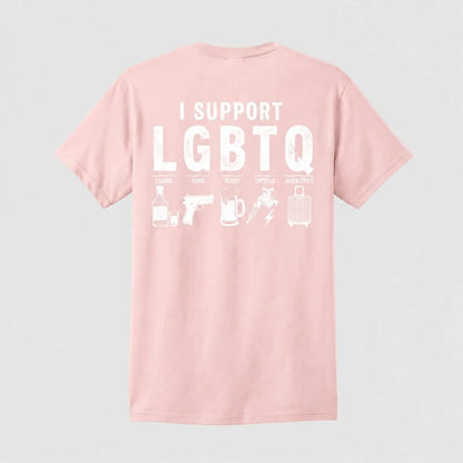 Men'S I Support LGBTQ, Liquor, Guns, Beers, Tattoos, Quick Trips Funny Back-Print T-Shirt - Humorous Novelty Statement Casual Graphic Tee