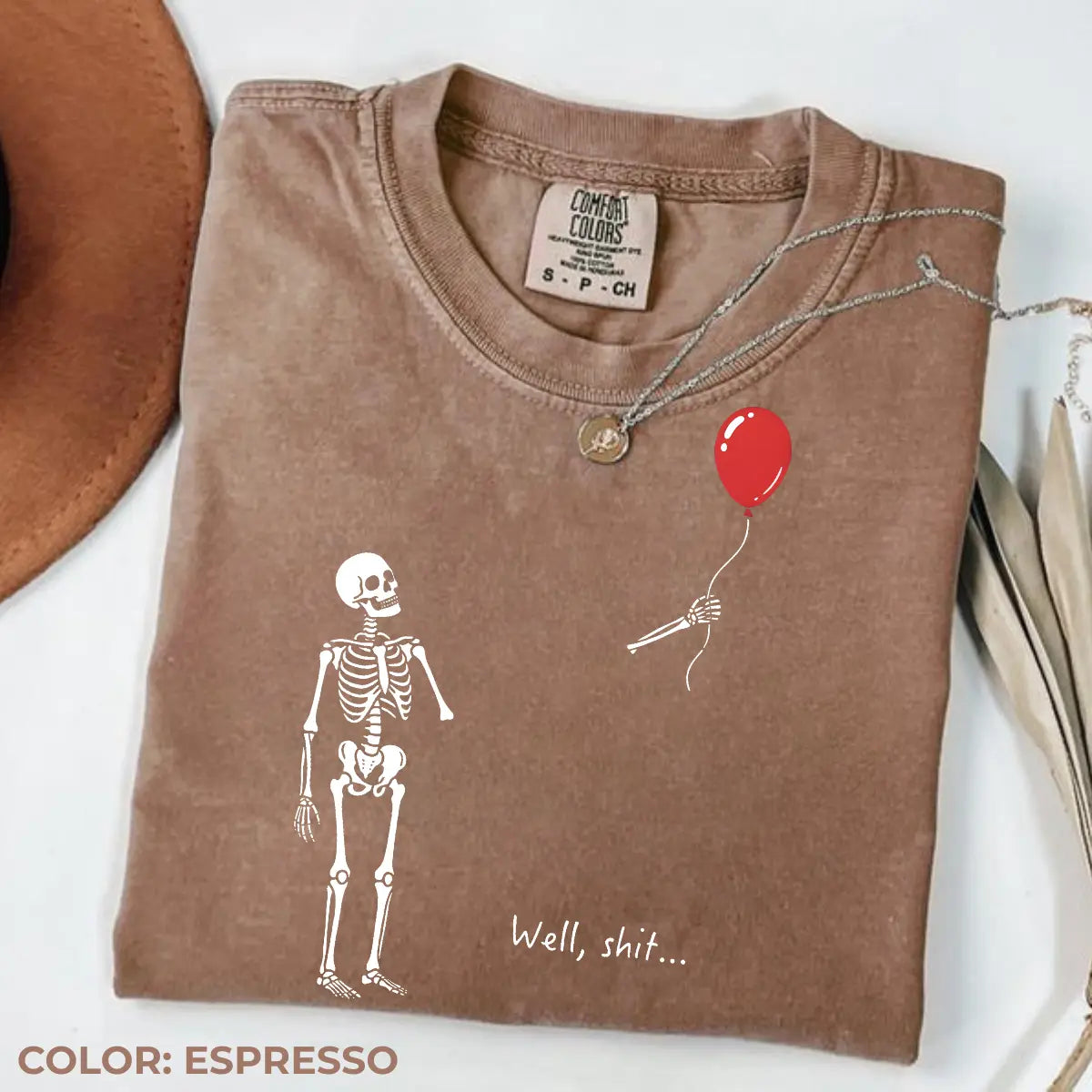 Comfort Colors Skeleton Lost Balloon Graphic Tee - Humorous Dark Humor Halloween Shirt, Gothic Spooky Season Apparel, Ideal Halloween Gift