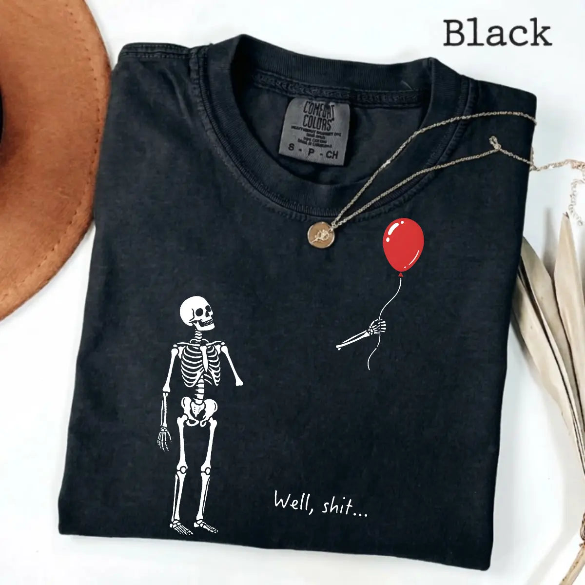 Comfort Colors Skeleton Lost Balloon Graphic Tee - Humorous Dark Humor Halloween Shirt, Gothic Spooky Season Apparel, Ideal Halloween Gift